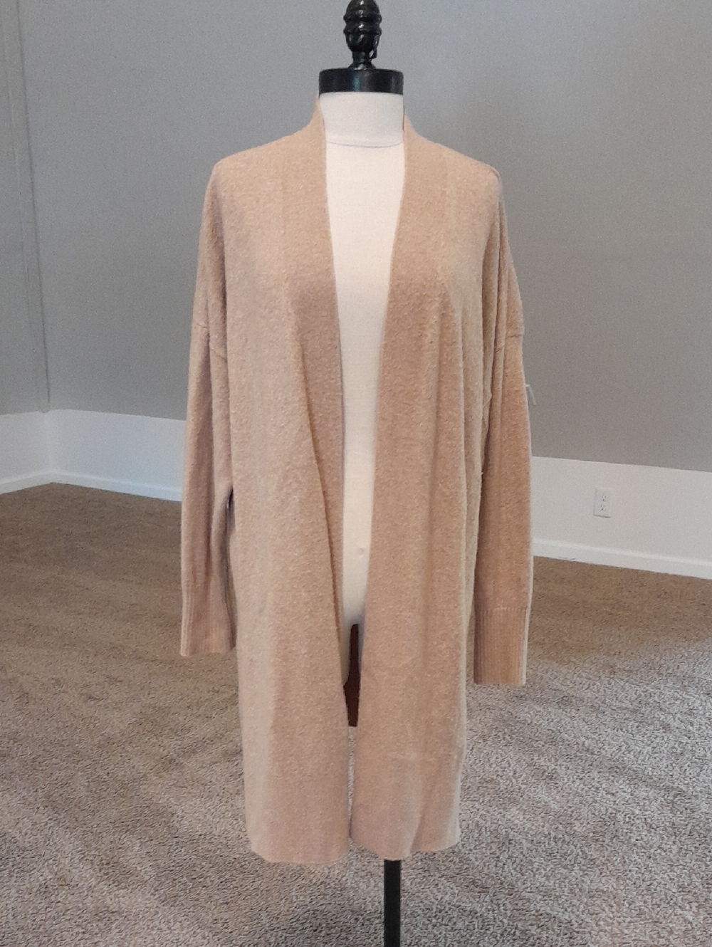 LOFT Open-Front Long Cardigan in Light Taupe